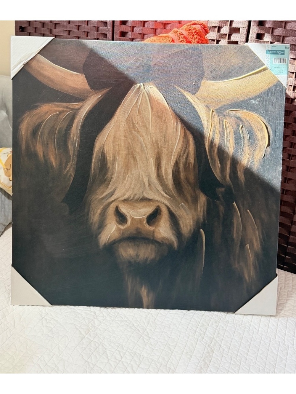 NWT Highland Cow Wearing Bow Canvas Wall Decor